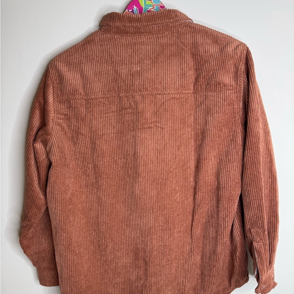 Love Tree | Reversible Corduroy Button-Up Jacket - Dark Orange, and Pink Plaid - Picture 6 of 14